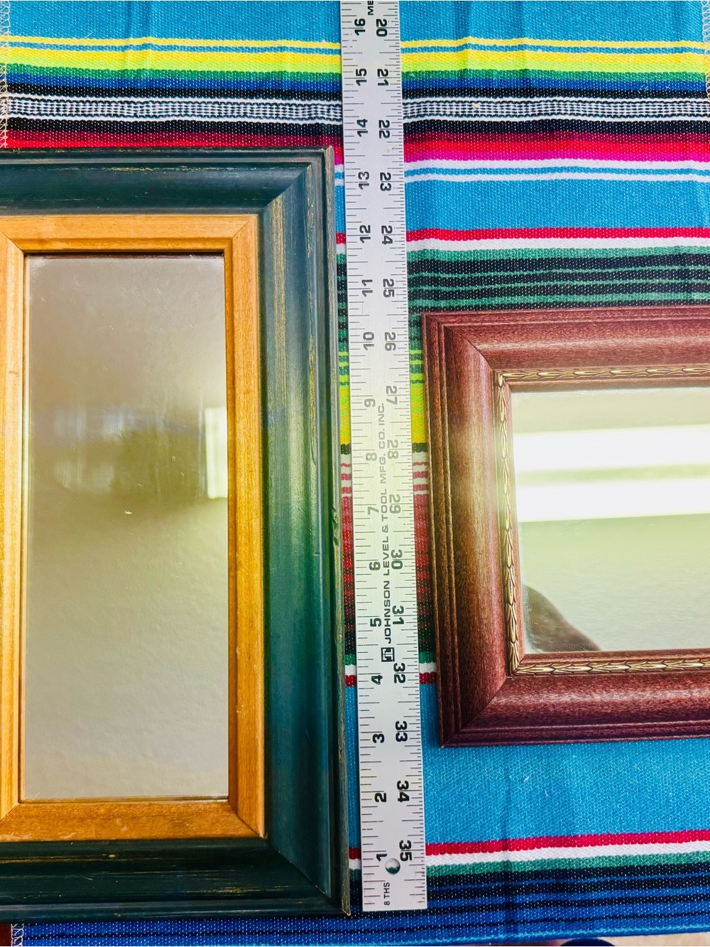 Framed Wall Mirror Set in Green and Brown — Unbranded